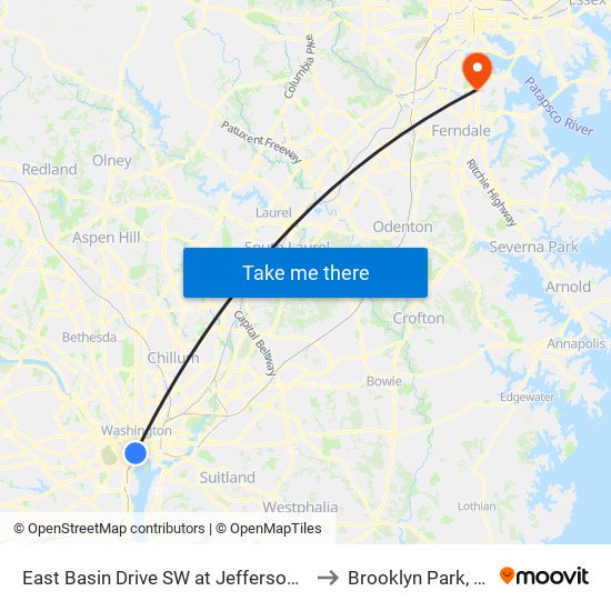 East Basin Drive SW at Jefferson Memorial (Wb) to Brooklyn Park, Maryland map