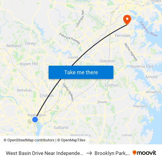 West Basin Drive Near Independence Avenue SW (Nb) to Brooklyn Park, Maryland map