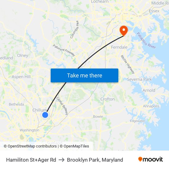 Hamiliton St+Ager Rd to Brooklyn Park, Maryland map