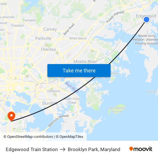 Edgewood Train Station to Brooklyn Park, Maryland map