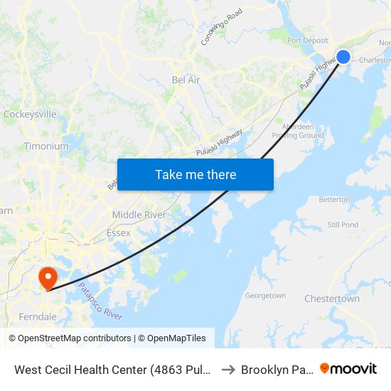 West Cecil Health Center (4863 Pulaski Hwy/Us 40 at Roundabout) to Brooklyn Park, Maryland map