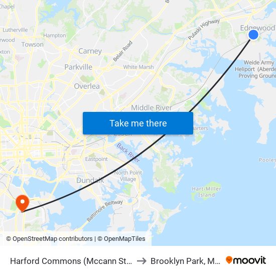 Harford Commons (Mccann St & Starr St) to Brooklyn Park, Maryland map