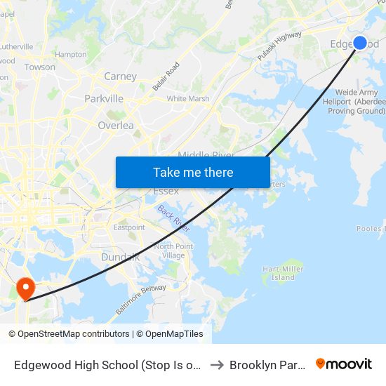 Edgewood High School (Stop Is on Willoughby Beach Rd) to Brooklyn Park, Maryland map