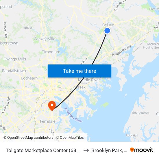 Tollgate Marketplace Center (680 Marketplace Dr) to Brooklyn Park, Maryland map