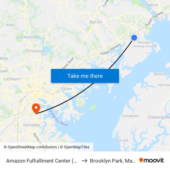 Amazon Fulfuillment Center (Cirelli Ct) to Brooklyn Park, Maryland map