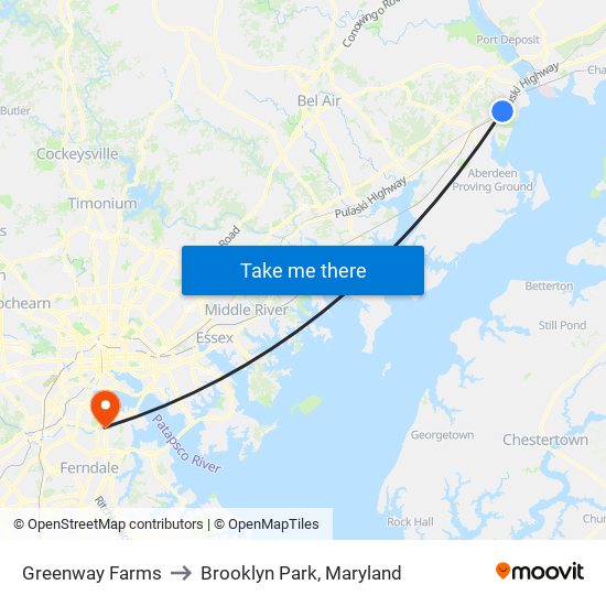 Greenway Farms to Brooklyn Park, Maryland map