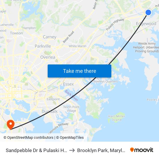 Sandpebble Dr & Pulaski Hwy to Brooklyn Park, Maryland map