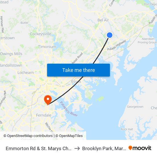 Emmorton Rd & St. Marys Church Rd to Brooklyn Park, Maryland map