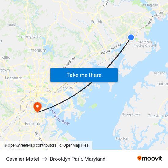 Cavalier Motel to Brooklyn Park, Maryland map