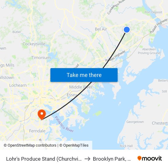 Lohr's Produce Stand (Churchville Rd/Rt 22) to Brooklyn Park, Maryland map