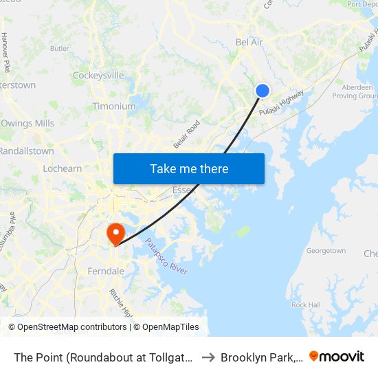 The Point (Roundabout at Tollgate Rd & Westover Ln) to Brooklyn Park, Maryland map