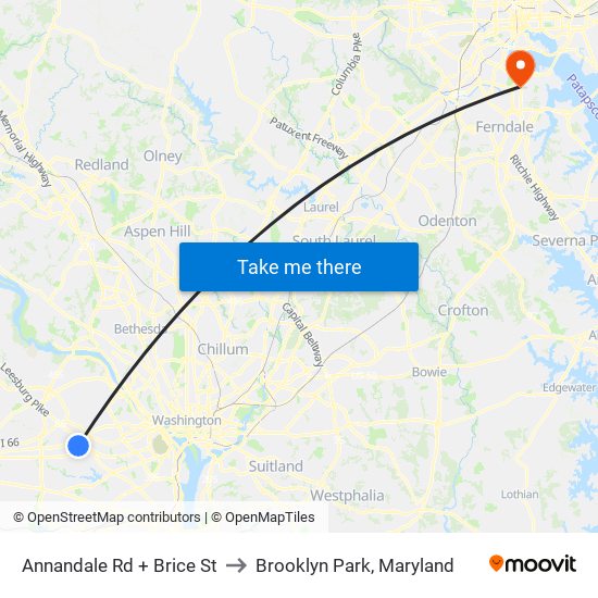 Annandale Rd + Brice St to Brooklyn Park, Maryland map