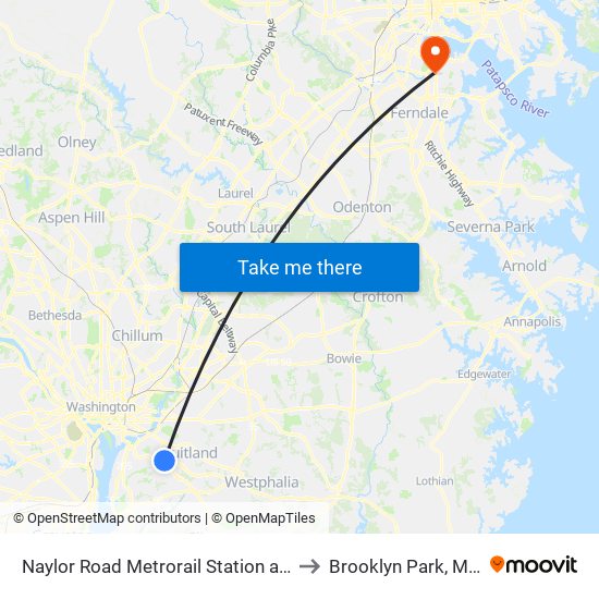 Naylor Road Metrorail Station at Bus Bay H to Brooklyn Park, Maryland map