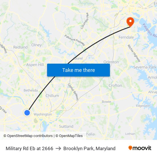 Military Rd Eb at 2666 to Brooklyn Park, Maryland map
