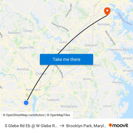 S Glebe Rd Eb @ W Glebe Rd FS to Brooklyn Park, Maryland map