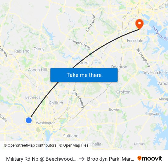Military Rd Nb @ Beechwood Cir Ns to Brooklyn Park, Maryland map