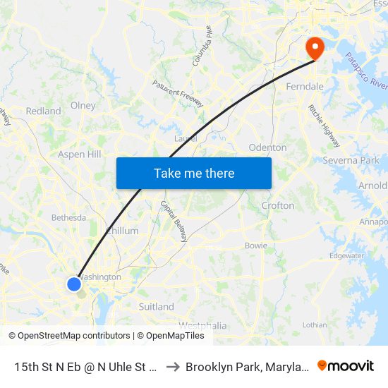 15th St N Eb @ N Uhle St Ns to Brooklyn Park, Maryland map