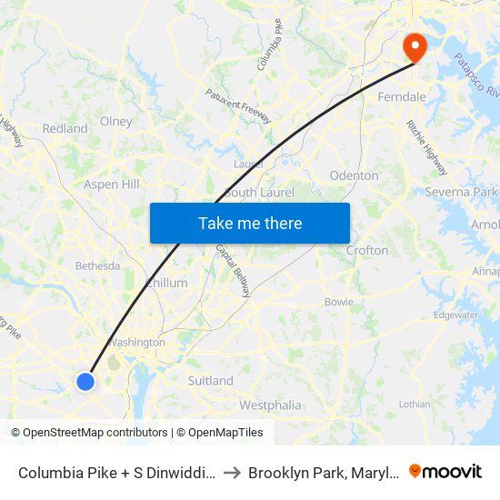 Columbia Pike + S Dinwiddie St to Brooklyn Park, Maryland map