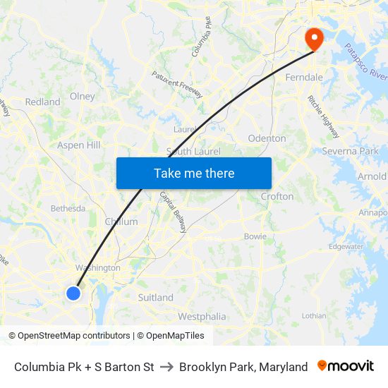 Columbia Pk + S Barton St to Brooklyn Park, Maryland map