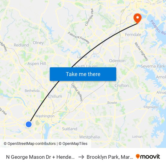 N George Mason Dr + Henderson Rd to Brooklyn Park, Maryland map