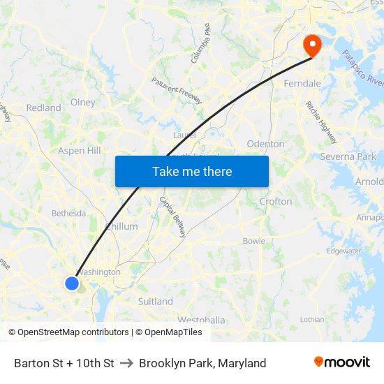 Barton St + 10th St to Brooklyn Park, Maryland map