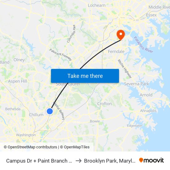 Campus Dr + Paint Branch Trail to Brooklyn Park, Maryland map
