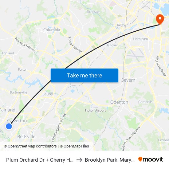 Plum Orchard Dr + Cherry Hill Rd to Brooklyn Park, Maryland map