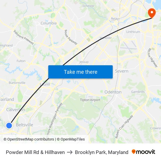 Powder Mill Rd & Hillhaven to Brooklyn Park, Maryland map