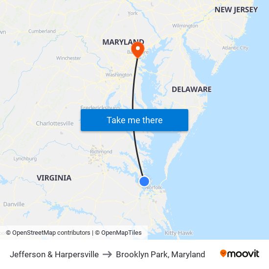 Jefferson & Harpersville to Brooklyn Park, Maryland map