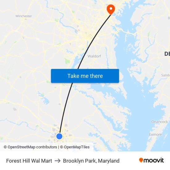 Forest Hill Wal Mart to Brooklyn Park, Maryland map