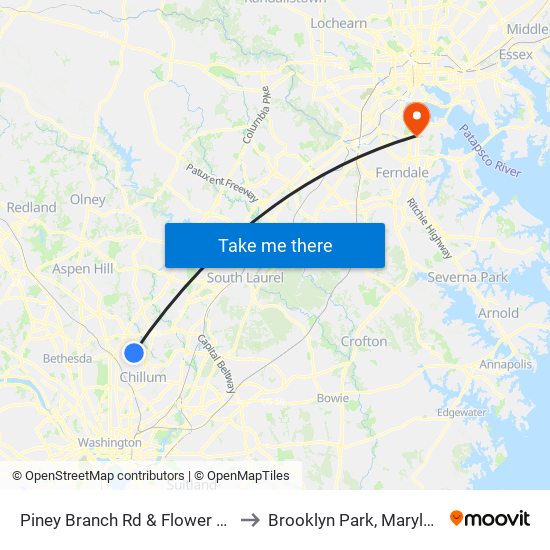 Piney Branch Rd & Flower Ave to Brooklyn Park, Maryland map