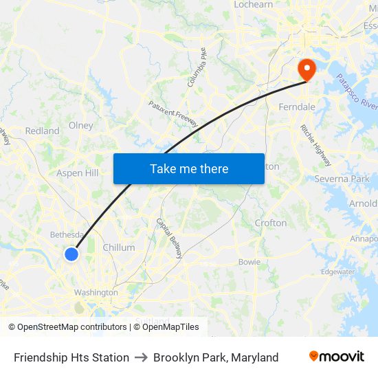 Friendship Hts Station to Brooklyn Park, Maryland map