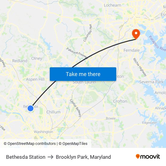 Bethesda Station to Brooklyn Park, Maryland map