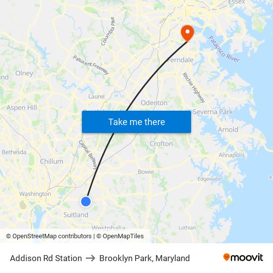 Addison Rd Station to Brooklyn Park, Maryland map