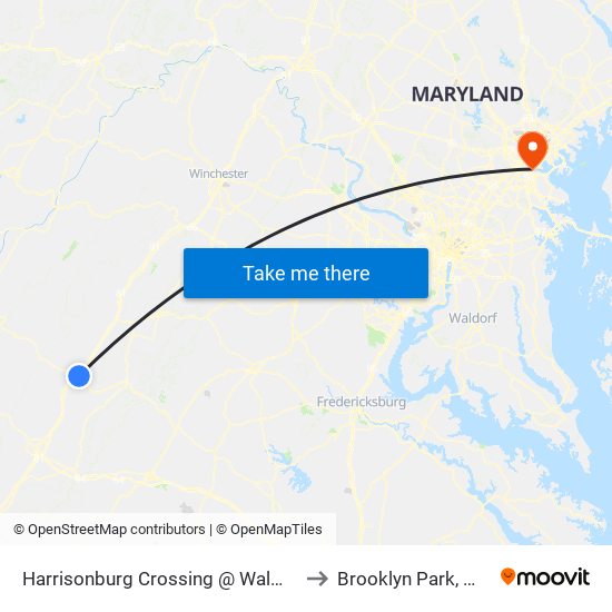 Harrisonburg Crossing @ Walmart (Shelter) to Brooklyn Park, Maryland map