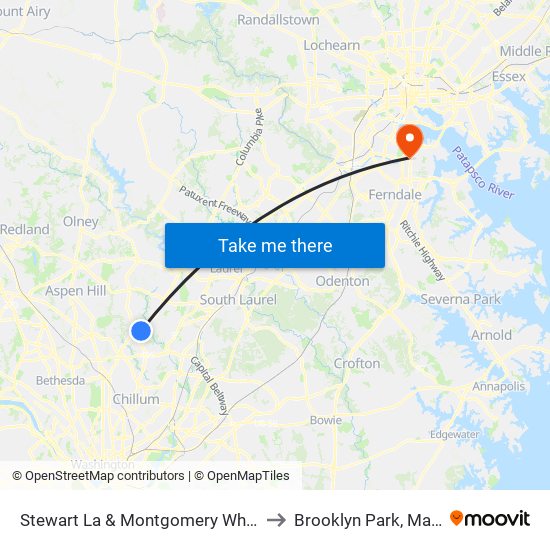 Stewart La & Montgomery White Oak A to Brooklyn Park, Maryland map