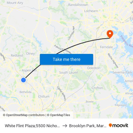 White Flint Plaza;5500 Nicholson La to Brooklyn Park, Maryland map