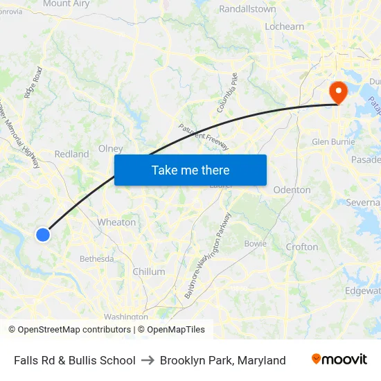 Falls Rd & Bullis School to Brooklyn Park, Maryland map