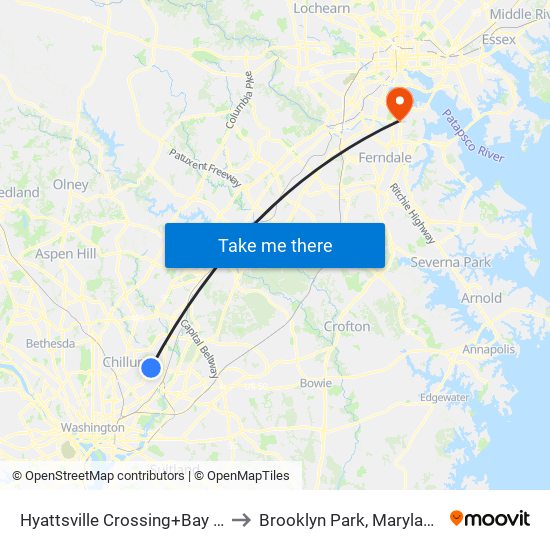 Hyattsville Crossing+Bay G to Brooklyn Park, Maryland map