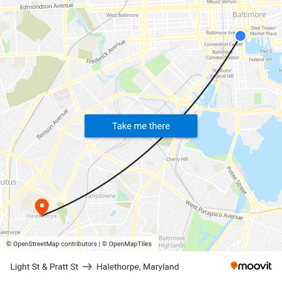 Light St & Pratt St to Halethorpe, Maryland map