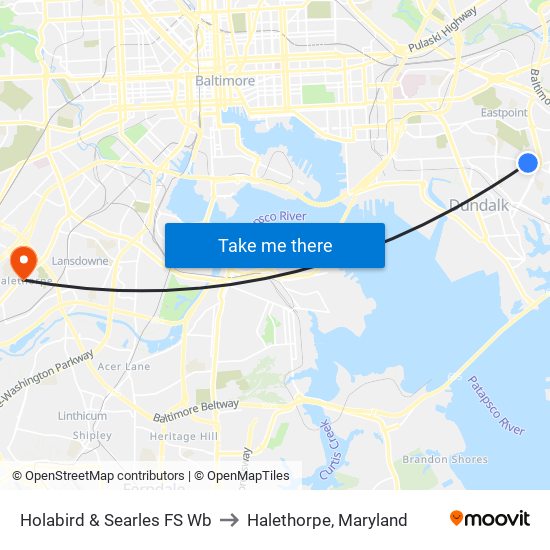 Holabird & Searles FS Wb to Halethorpe, Maryland map