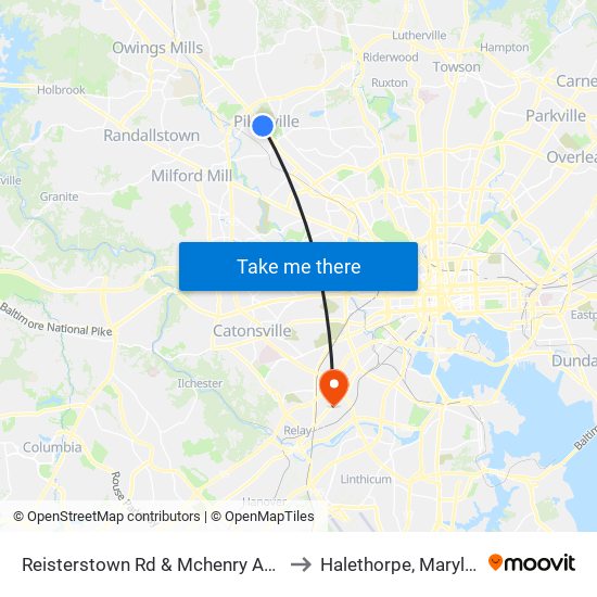 Reisterstown Rd & Mchenry Ave Sb to Halethorpe, Maryland map