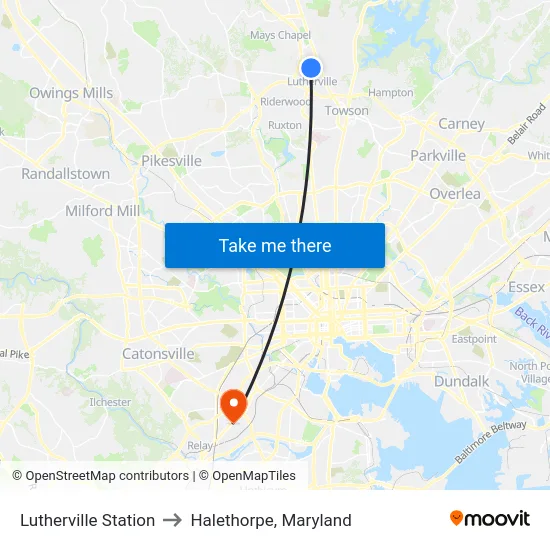 Lutherville Station to Halethorpe, Maryland map