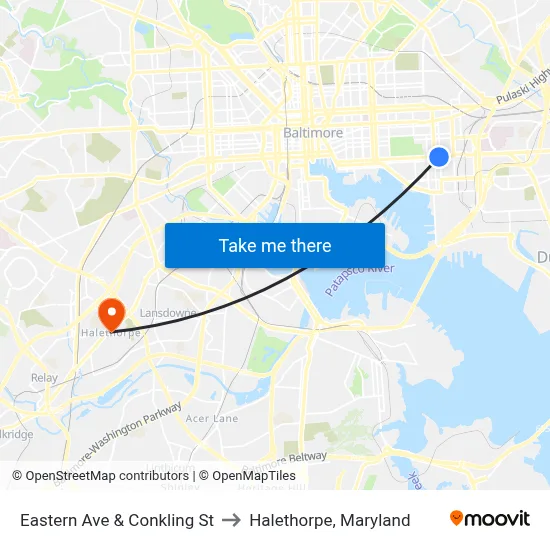 Eastern Ave & Conkling St to Halethorpe, Maryland map