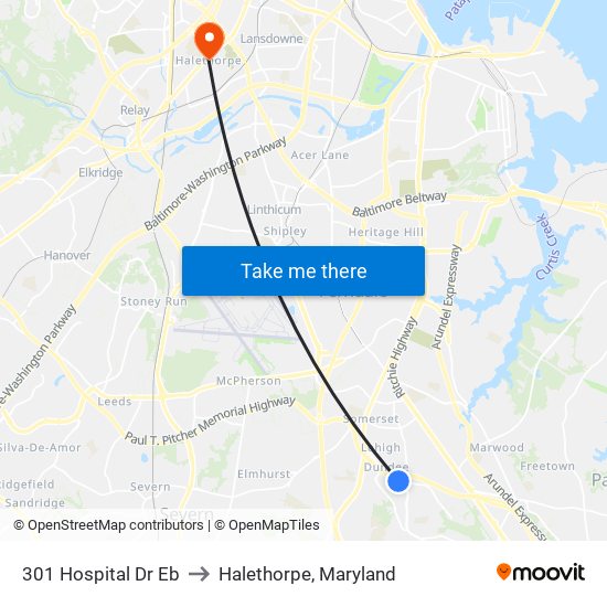 301 Hospital Dr Eb to Halethorpe, Maryland map