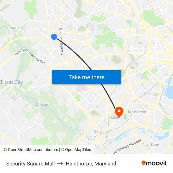 Security Square Mall to Halethorpe, Maryland map