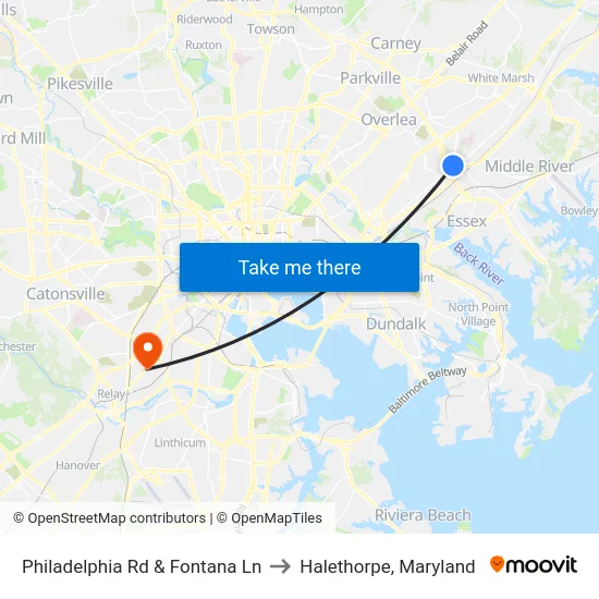 Philadelphia Rd & Fontana Ln to Halethorpe, Maryland map