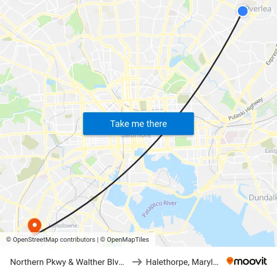 Northern Pkwy & Walther Blvd Eb to Halethorpe, Maryland map