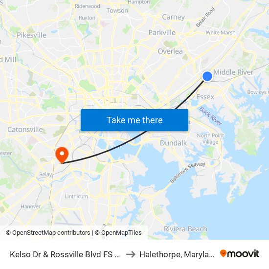 Kelso Dr & Rossville Blvd FS Nb to Halethorpe, Maryland map