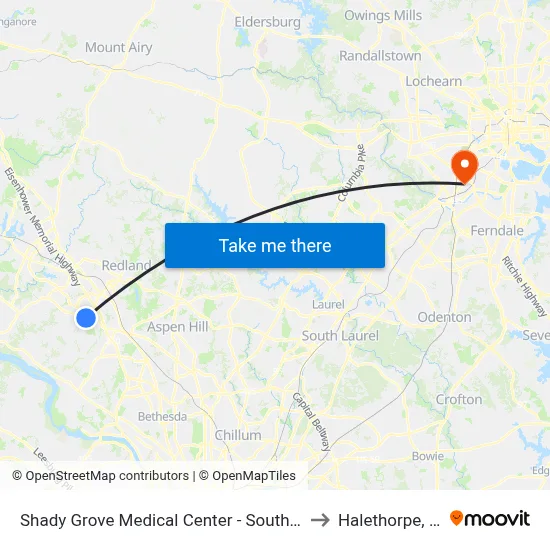 Shady Grove Medical Center - South & Medical Center Way to Halethorpe, Maryland map